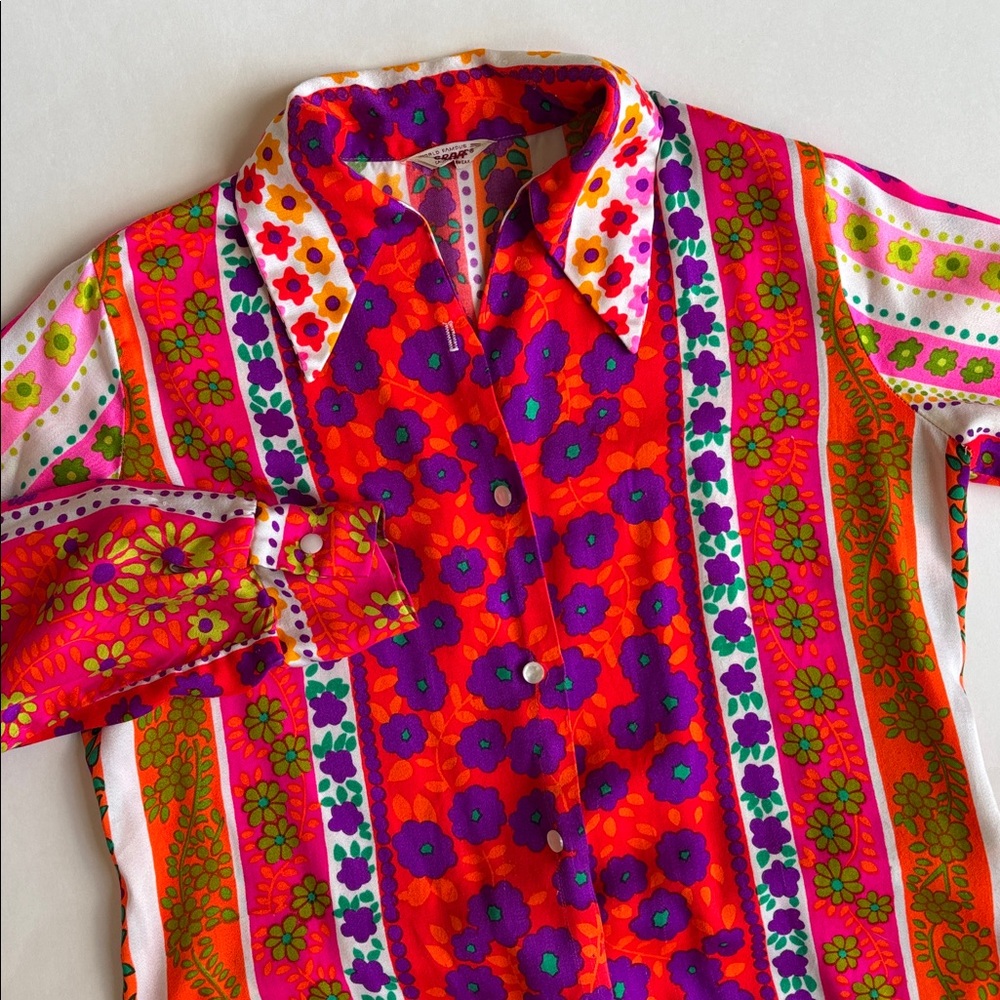 Vintage Graff Californiawear 60’s 70’s Pink Floral Hippie‎ Shirt Women’s Size XS